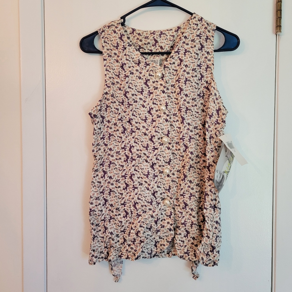 🆕️ Size 16 NWT Vintage 90s Rampage Floral Sleeveless Top Pearl Buttons Purple